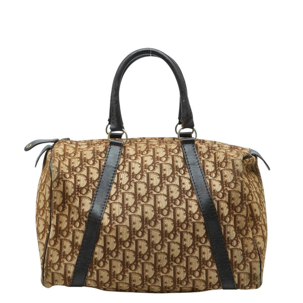 Christian Dior Trotter Handbag Boston Bag Beige Cream Brown Canvas Leather